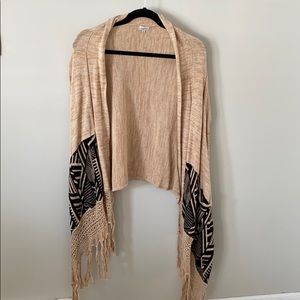 B_envied- tan and black fringe sweater